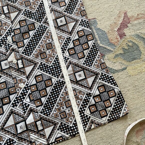 Vintage Jaymar Disco Shirt Large Black Tan Abstract Pattern Acetate Slinky 70s - Picture 7 of 8